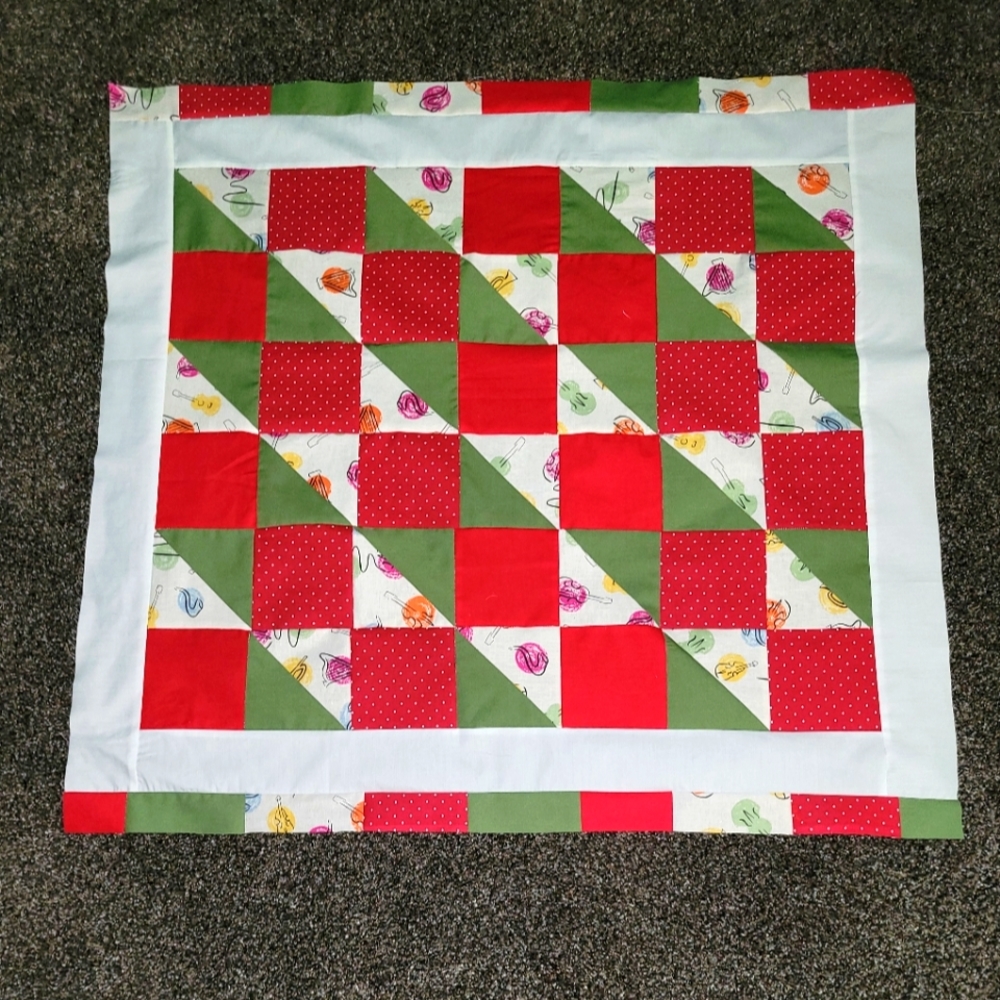 New Handmade Quilt Top "Boxes and Bows" 32.75 x 31"